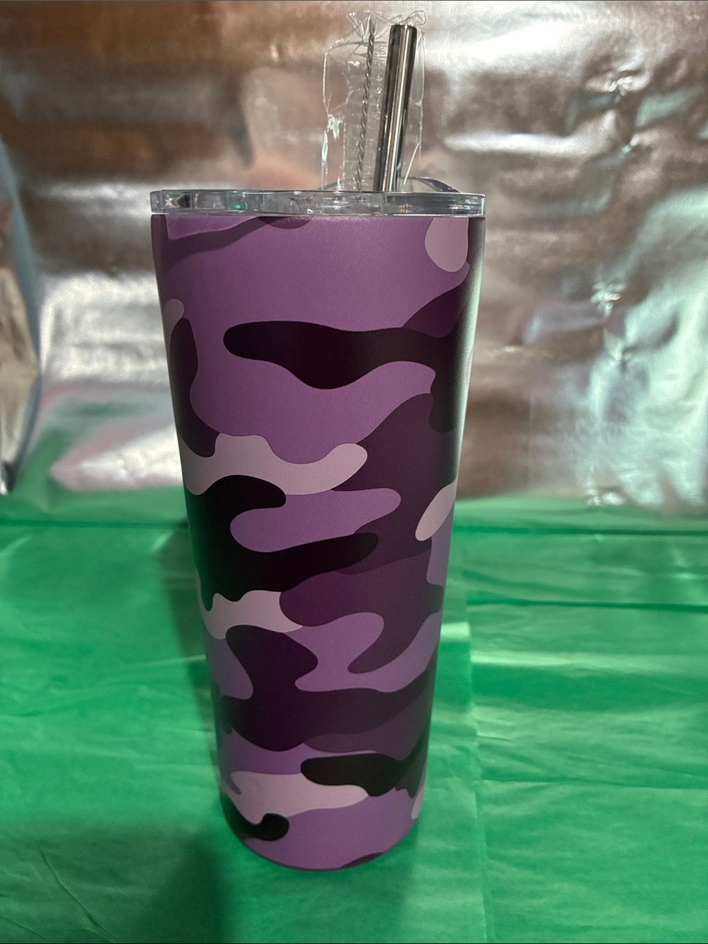 Purple Camouflage Stainless Tumbler with Straw - SassyCups